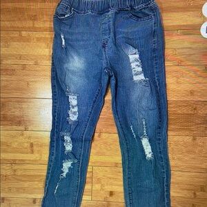 Women's Distressed Elastic Waist Denim Jeans